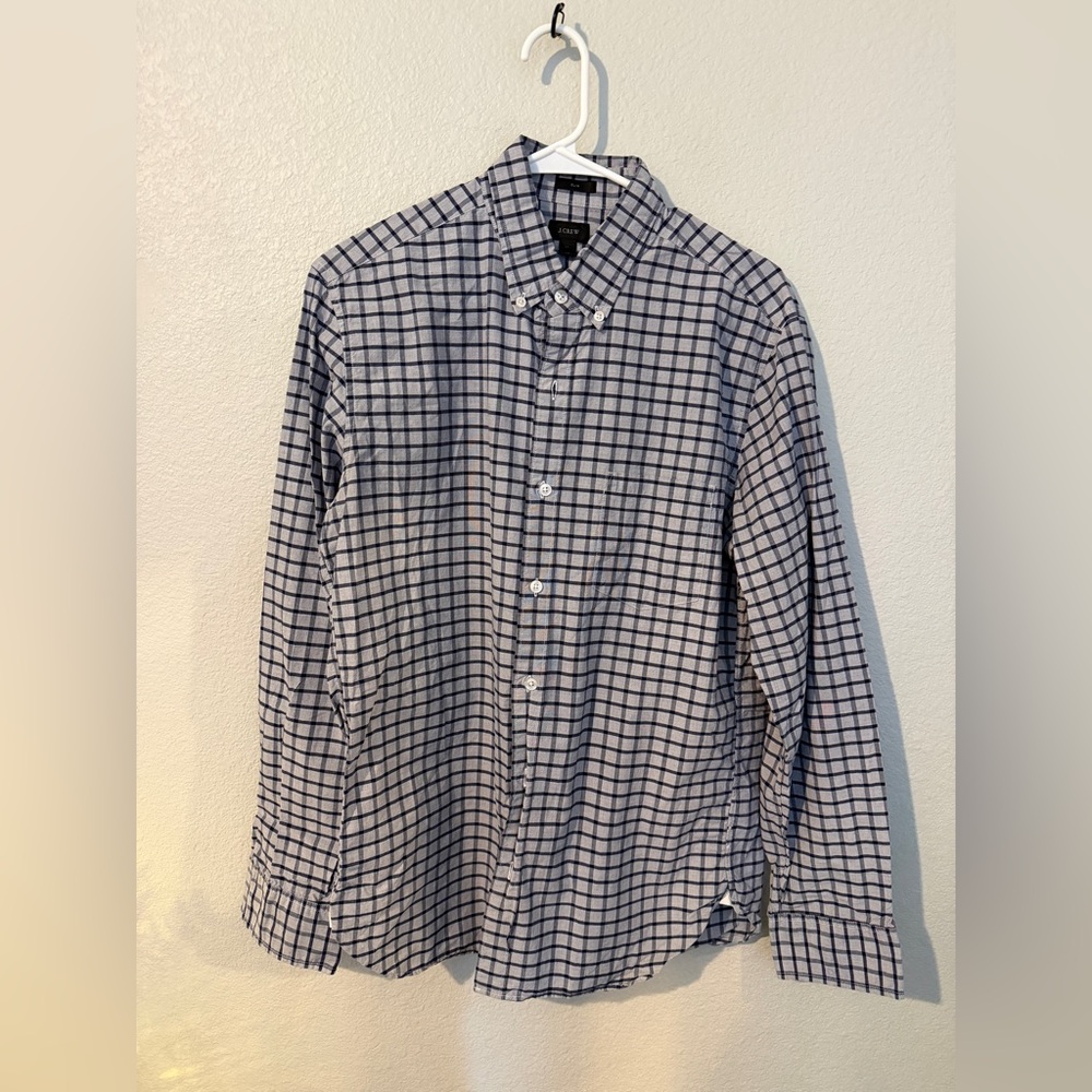 J. Crew Men's Navy and White Plaid Shirt